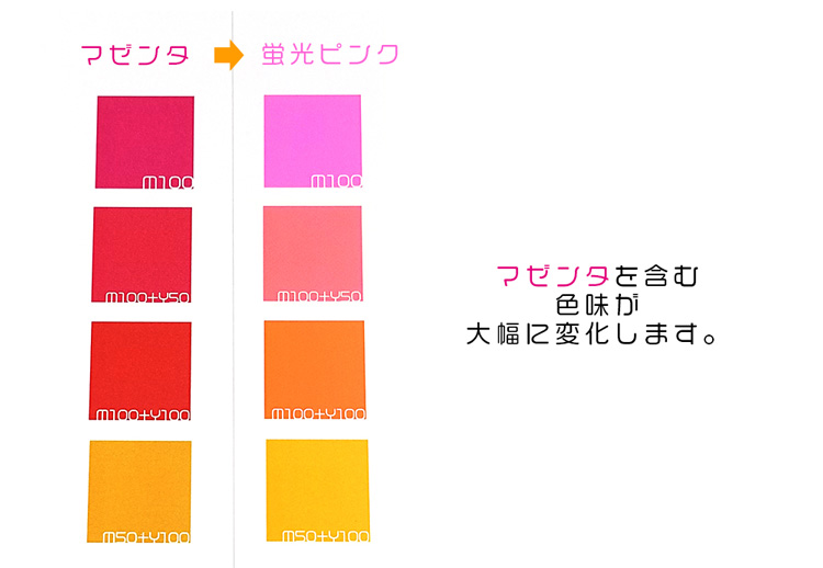 蛍光ピンク差し替えによる色味の変化について